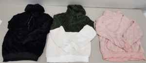 20 X BRAND NEW MIXED BWIV WOMANS BAGGY FLUFFY QUARTER ZIP SWEATSHIRTS / FLEECE IN VARIOUS COLOURS TO INCLUDE BLACK / PINK / WHITE AND GREEN - IN MIXED SIZES TO INCLUDE UK M / L / XL - IN 1 BOX