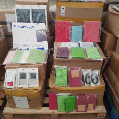 2000+ FULL BAY MIXED LOT CONTAINING SAMSUNG GALAXY NOTE PRO SCREEN PROTECTORS - SAMSUNG GALAXY NOTE TABLET COVERS - SAMSUNG MOSCHINO COVERS - VARIOUS IPAD COVERS - VARIOUS TABLET COVERS ETC