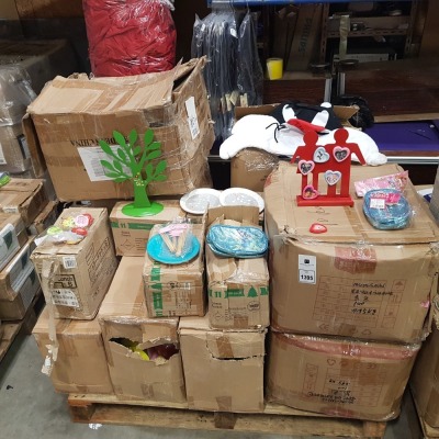 1000+ PIECE MIXED LOT CONTAINING - MAGIC START PRINCESS BAGS - CAT FACE MASK -CARDBOARD/PAPER PARTY PLATES - PARTY FLAG STICKS - METAL TREE STANDS ETC