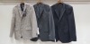 3 X BRAND NEW MIXED SUIT BLAZER LOT TO INCLUDE 1 X ALEXANDRE CHEQUERED WHITE / BROWN - SIZE 38 1 X CALVIN KLEIN GREY BLAZER - SIZE 52 1 X HUGO BOSS BLACK BLAZERS- PART FINISHED FOR TAILORING - NO SIZE