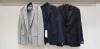 3 X BRAND NEW MIXED SUIT BLAZER LOT TO INCLUDE 1 X HOWICK BLACK BLAZER - SIZE 42 L 1 X RALPH LAUREN POLO LIGHT GREY BLAZER - NO SIZE 1 X CALVIN KLEIN BLACK BLAZER - NO SIZE