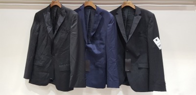 3 X BRAND NEW MIXED SUIT BLAZER LOT TO INCLUDE 1 X HUGO BOSS DOTTED BLACK BLAZER - NO SIZE 1 X HUGO BOSS NAVY BLUE BLAZER - NO SIZE 1 X HUGO BOSS BLACK BLAZER - NO SIZE