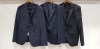 3 X BRAND NEW MIXED SUIT BLAZER LOT TO INCLUDE 1 X HUGO BOSS DOTTED BLACK - SIZE 38 1 X HUGO BOSS BLACK BLAZER - NO SIZE 1 X HUGO BOSS BLACK BLAZER - NO SIZE