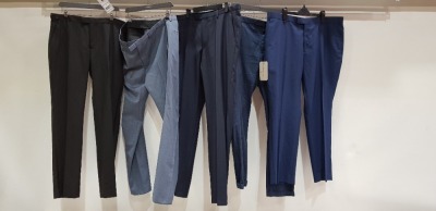 5 X BRAND NEW MIXED SUIT TROUSERS LOT TO INCLUDE 1 X OCCASSIONS BLACK TROUSERS - SIZE 38 REG 1 X HUGO BOSS NAVY BLUE - SIZE 38 1 X JAEGER SLIM FIT NAVY BLUE - NO SIZE 1 X HUGO BOSS NAVY BLUE - NO SIZE 1 X RACING GREEN SILK NAVY BLUE - NO SIZE