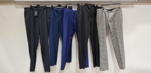 5 X BRAND NEW MIXED SUIT TROUSERS LOT TO INCLUDE 1 X LIMEHAUS FLORAL PRINT NAVY BLUE - SIZE 32 1 X TAILORED NAVY BLUE - NO SIZE 1 X HUGO BOSS GREY -SIZE UK 52 1 X UNBRANDED BLACK - NO SIZE 1 X HUGO BOSS LIGHT NAVY - SIZE 56