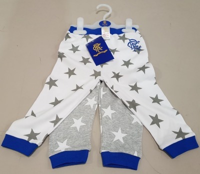 13 X BRAND NEW SET OF 2 KIDS OFFICIAL RANGERS FC TRACKSUIT PANTS - IN GREY AND WHITE - ALL IN 9 - 12 MONTHS