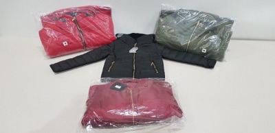 30 X BRAND NEW UNBRANDED JACKETS IN VARIOUS COLOURS TO INCLUDE RED / GREEN / PURPLE/ NAVY - IN VARIOUS SZIES TO INCLUDE SIZE S / M / XS ETC