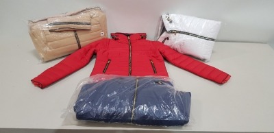 30 X BRAND NEW UNBRANDED JACKETS IN VARIOUS COLOURS TO INCLUDE RED / NAVY / CREAM / GREEN / WHITE - IN VARIOUS SZIES TO INCLUDE SIZE S / 2XL / XS / XL