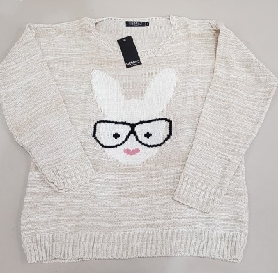 40 X BRAND NEW REMEL LONDON KNITTED SWEATER - WITH RABBIT PRINT ALL IN CREAM COLOUR - ALL IN SIZE S/M