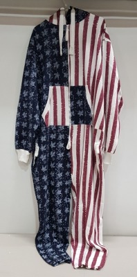 10 X BRAND NEW UNISEX ONESIE - AMERICA FLAG PRINT - STARS AND STRIPES - OFF WHITE COLOUR - ALL IN SIZE 4 XL ( RRP £ 39.99 PP - TOTAL RRP £ 399.90 )