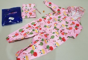 20 X BRAND NEW BWIV KIDS HOODED RAINWEAR BODYSUITS IN RANDOM NATURE PRINT - ALL IN PINK - ALL IN SIZE KIDS M