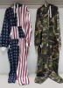 16 X MIXED CLOTHING ONESIE LOT CONTAINING 10 X BRAND NEW UNISEX ONESIE - CAMO GREEN ONESIES - ALL IN SIZE 4 XL AND 6 X BRAND NEW ONESIES AMERICA PRINT - STARS AND STRIPES - OFF WHITE - ALL IN SIZE 4XL - IN 2 TRAYS (NOT INC)