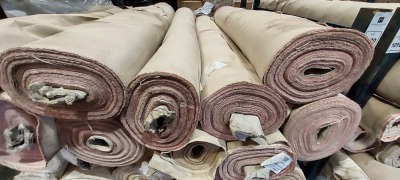 11 X ROLLS OF PINK / CREAM DESIGN FABRIC (NEAR FULL 10-12 INCH DIAMETER)