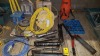 13 PIECE MIXED TOOL LOT CONTAINING VARIOUS MANUAL GREASE GUNS / EXENTIONS LEADS / WATER PRESSURE PUMP / BOX OF VARIOUS O RINGS / TRIPOD ETC - ( PLEASE NOTE THIS IS NOT TESTED)