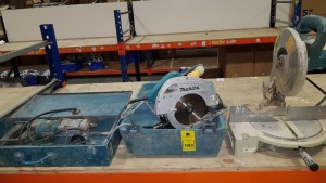 3 PIECE MIXED TOOL LOT CONTAINING 1 X MAKITA (DBM 080) 110 V DRILL / 1 X MAKITA CHOP SAW ( LC140 ) / 1 X MAKITA CIRCULAR SAW ( 5704R ) 190 MM BLADE ( PLEASE NOTE THIS IS TESTED - WORKING )