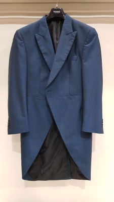 10 X EX HIRE TORRE MORNING COATS IN BLUE IN VARIOUS SIZES I.E 38R -36S- 34S- ETC