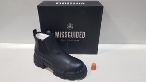 10 X BRAND NEW PAIRS OF MISSGUIDED CHUNKY CHELSEA BOOTS IN BLACK (SIZE 8). RRP £45 PP TOTAL £450