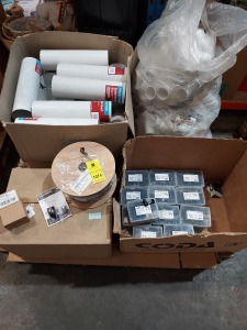 MIXED PALLET CONTAINING 50 MM X 45 DEGREES ABS JUNCTION / COAXIAL CABLE CLIPS ROUND 14MM-20MM / 25 M DATA CABLE ( 32052519 ) / 100MM DIAMETER SOLIDWALL DUCT / ABS CHROME SHOWER WALL BRACKET - ON A HALF PALLET