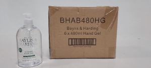 120 X BRAND NEW BAYLIS & HARDING HYGIENIC ANTI-BACTERIAL HAND GEL - IN 480ML BOTTLES - IN 20 BOXES