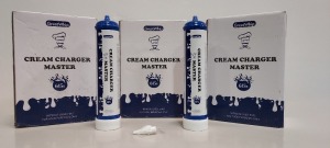 18 X BRAND NEW 615G GREATWHIP CREAM CHARGER MASTER BOTTLES - NITROUS OXIDE (E942) (N20 FOOD GRADE ) - STRICTLY TO BE PURCHASED FOR COMMERCIAL USE ( IN 3 BOXES )