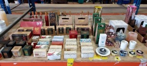 55 + PIECE BRAND NEW MIXED CANDLE LOT CONTAINING BAMBOO ROOM SPRAY FRAGRANCE( SPICED APPLE / OUD WOOD / PATCHUOILI ) , BAMBOO OIL DIFFUSER GIFT SETS , BAMBOO (80G) CANDLES ( WOOD FIRE ,ALL SPICE & VANILLA ) , VARIOUS SHEA BUTTER SOAP BARS , ROSE GOLD WA