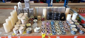 70 + PIECE BRAND NEW MIXED CANDLE LOT CONTAINING POTTERS CROUCH CANDLES ( SUMMER BERRIES / BABY POWDER / AFRICAN SPICE / INDIAN FLOWERS ) , ASHLEIGH & BURWOOD DROPLET SHAPE OIL BURNER , LOUNGE LIGHT KETZE CANDLES , VARIOUS ENCHANTED LOVE WAX MELTS ( SN