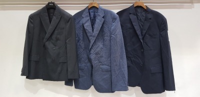 6 X BRAND NEW MIXED DESIGNER BLAZER LOT IE CALVIN KLEIN BLACK - SIZE 56 DRAGO NAVY BLUE - NO SIZE HUGO BOSS BLACK - NO SIZE, HUGO BOSS NAVY BLUE - 38 REG TIGER OF SWEDEN CREAM - SIZE 52 LIMEHAUS DOTTED BLACK - 42 REG