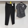 20 PCS OF BRAND NEW WOMENS CLOTHING IE. 15 X DOROTHY PERKINS PETITE BLACK & WHITE TOPS (UK 4 & 6) & 5 X DOROTHY PERKINS STRAIGHT LEG BLACK TROUSERS RRP £22 PP (3 X UK14, 2 X UK12)