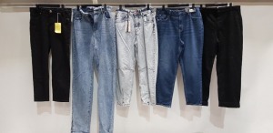 9 PRS OF BRAND NEW JEANS BY PRETTY LITTLE THING, TOPSHOP, RIVER ISLAND, H & M, MONKL AND SIMILAR IN VARIOUS SIZES & COLOURS