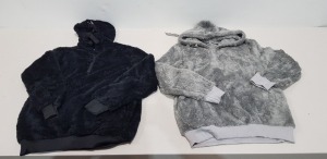 37 X BRAND NEW FLUFFY GREY AND BLACK 1/4 ZIP HOODED JUMPERS IN SIZES SMALL- MEDIUM