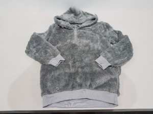 40 X BRAND NEW FLUFFY GREY 1/4 ZIP HOODED JUMPERS IN SIZES MEDIUM - XL