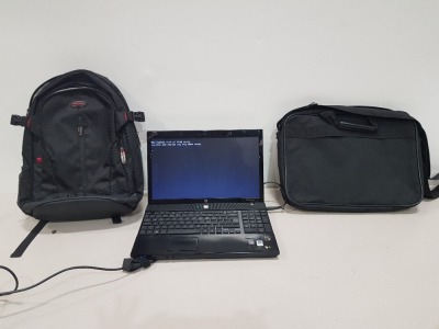 1 X HP PRO BOOK LAPTOP (NO O/S) - INCLUDES CHARGER - LAPTOP CARRY CASE AND TARGUS LAPTOP BACKPACK