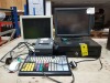 5 PIECE ELECTRONIC LOT CONTAINING 1 X METAL CASH REGISTER WITH MONITOR AND KEYBOARD / RELIYS MONITOR , EPSON RECEIPT PRINTER , MICROSOFT MOUSE - ETC INCLUDES ALL POWER LEADS