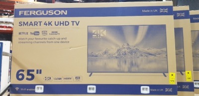 1 X FACTORY REFURBISHED BOXED FERGUSON 65 SMART 4K UHD TV - ( MODEL :F6522RTX4K)