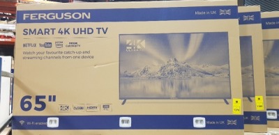 1 X FACTORY REFURBISHED BOXED FERGUSON 65 SMART 4K UHD TV - ( MODEL :F6522RTX4K)