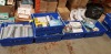 5 TRAYS FULL MIXED LOT CONTAINING CROMPTON 28MM SIOGN BAYONET CAP LIGHT BULBS / VARIOUS WALL SOCKETS / HOOVER BAGS / GUTTER HOOKS / AIR PURIFIER FILTER / FREEZER MAT / FLAMELESS WAX COVERED CANDLES ETC - TRAYS NOT INCLUDED