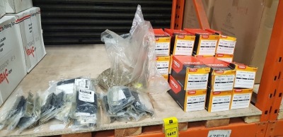 35 PIECE MIXED LOT CONTAINING 18 X BRAND NEW TIMCO CHIPBOARD AND WOODSCREWS 6.0 X 150 MM ( APPROX 100 PER BOX ) AND 17 X BRAND NEW ARRONE BATHROOM LOCK - 5MM FOLLOWER SQUARE FORENT EB FINISH ETC