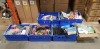 6 TRAYS FULL MIXED LOT CONTAINING TONGZ BATTLE CHIPS / SOLDIER FORCE ACTION FIGURES / CARRERA 1/43 SCALE DIGITAL SLOT RACING SYSTEM / BARRIERS FOR REMOTE CONTROL CAR SET / FAMILY DART GAME / THROWING MISSILE / ENGLAND MASCOT SCARF ETC - TRAYS NOT INCLUDED