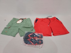 10 X BRAND NEW MIXED CLOTHING LOT CONTAINING 6X TOKYO LAUNDRY SWIM SHORTS IN GREEN SIZE SMALL - RRP-£16.99 - 4X SOUTH SHORE MENS SWIM SHORTS & FLIP FLOPS XL - £29.99