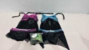 30 X BRAND NEW POLKA DOT TANKINIS IN PURPLE - BLUE AND GREEN SIZE XL -2XL-3XL