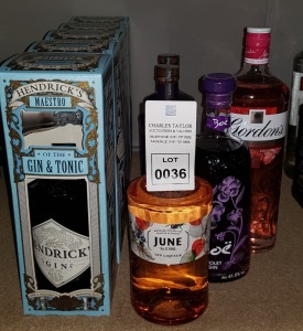 10 X BRAND NEW MIXED ALCOHOL LOT CONTAINING - 5X BOXED HENDRICKS GIN 70CL - 3X WHITLEY NEILL GIN 70CL - 1X GORDONS GIN 1 LITRE 1X JUNE GIN 50CL