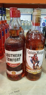 6 X BRAND NEW MIXED ALCOHOL LOT TO INCLUDE - 4X SOUTHERN COMFORT LIQUEUR 1 LITRE - 2X CAPTAIN MORGAN SPICED GOLD RUM 1 LITRE