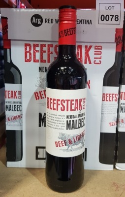 18 X BRAND NEW BOXED MALBEC BEEF STEAK CLUB ARGENTINA RED WINE 750 ML IN 3 BOXES