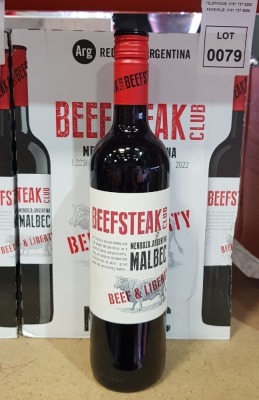 18 X BRAND NEW BOXED MALBEC BEEF STEAK CLUB ARGENTINA RED WINE 750ML IN 3 BOXES