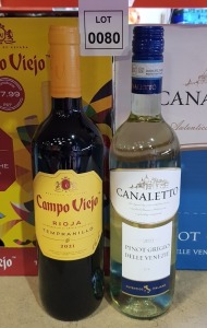 18 X BRAND NEW BOXED MIXED WINE LOT CONTAINING 12X CAMPO VIEJO RIOJA WINE 750ML - 6X CANALETTO PINOT GRIGIOINE 750ML IN 3 BOXES