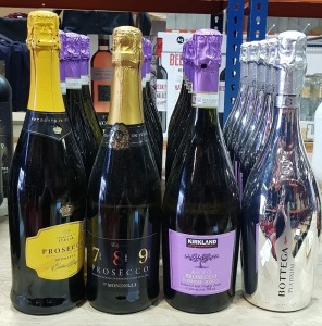 23 X BRAND NEW MIXED PROSSECO LOT CONTAINING BOTTEGA PLATINUM 750ML - KIRKLAND ASOLO PROSECCO 750ML - EDIZIONE PROSECCO 750ML - ITALIA PROSSECO 750 ML