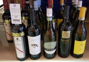 18 X BRAND NEW MIXED WINE LOT CONTAINING BARON DE LEY RIOJA 750ML - THE DEAD ARM SHIRAZ 750ML - LA VOLIERA PRIMTIVO 750ML - MUD HOUSE BLANC 750 ML ETC