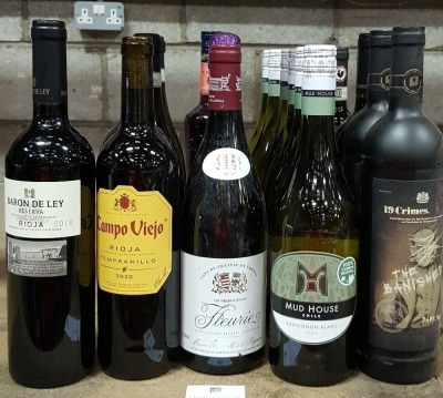 18 X BRAND NEW MIXED WINE LOT CONTAINING - 19CRIMES THE BANISHED - BARON DE LEY RIOJA - CAMPO VIEJO RIOJA - MUDHOUSE BLANC ETC ALL 750ML