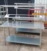 2 X STAINLESS STEEL PREP TABLES 3 TIER WITH GANTRY BOTH - ( 150 CM HEIGHT X 150 CM WIDTH X 60 CM DEPTH )