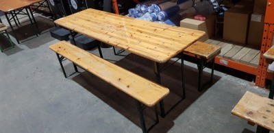 1 X TABLE WITH 2 X BENCHES - TABLE 200CM X 60CM X 78CM - BENCHES - 195CM X 27CM X 50CM